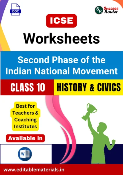 ICSE Class 10 History & Civics Chapter 9 Second Phase of the Indian National Movement Worksheets (Editable Word Format)